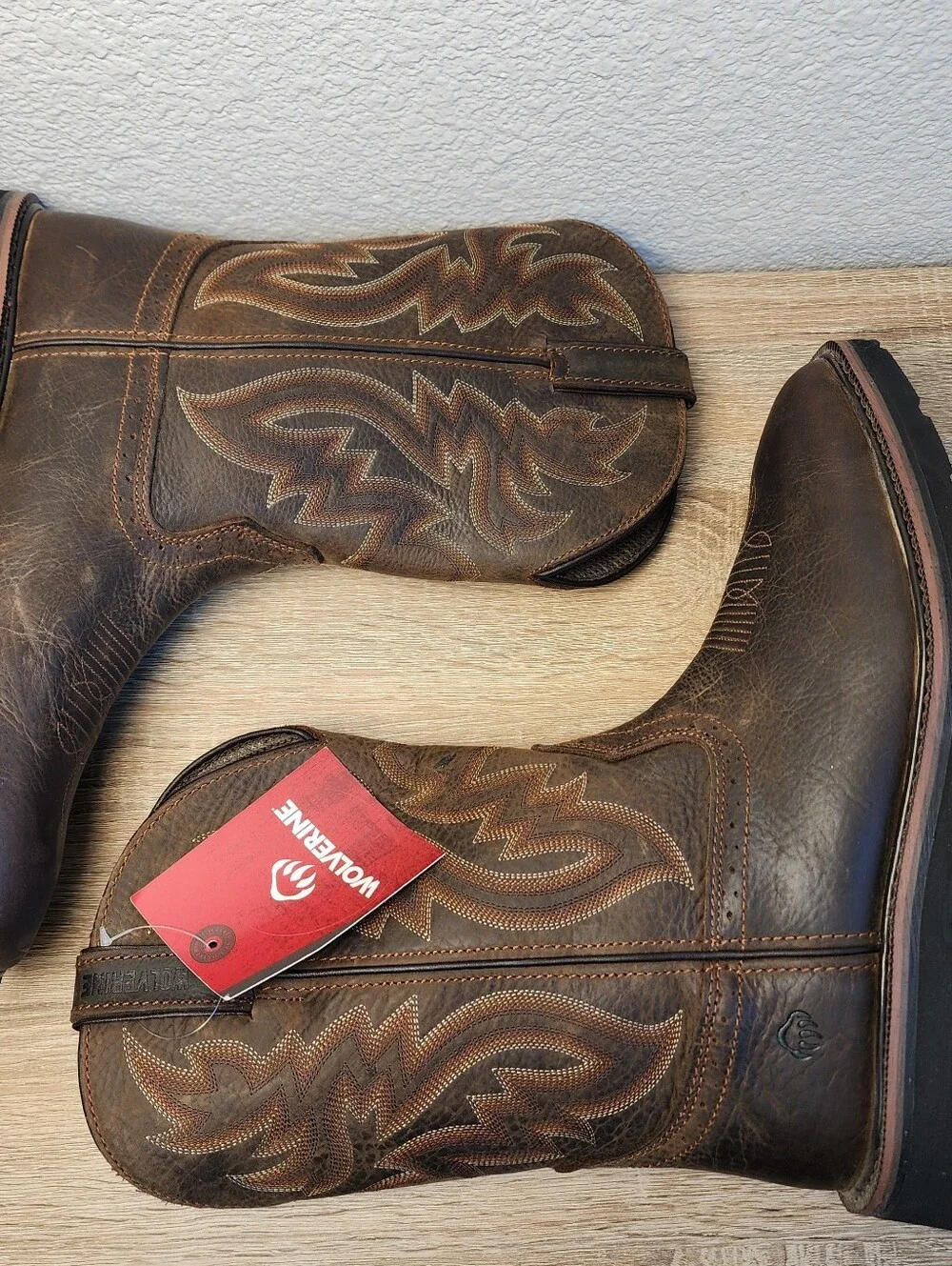 NWT WOLVERINE Men's Rancher Square Toe Western Work Brown Leather Boot 10.5